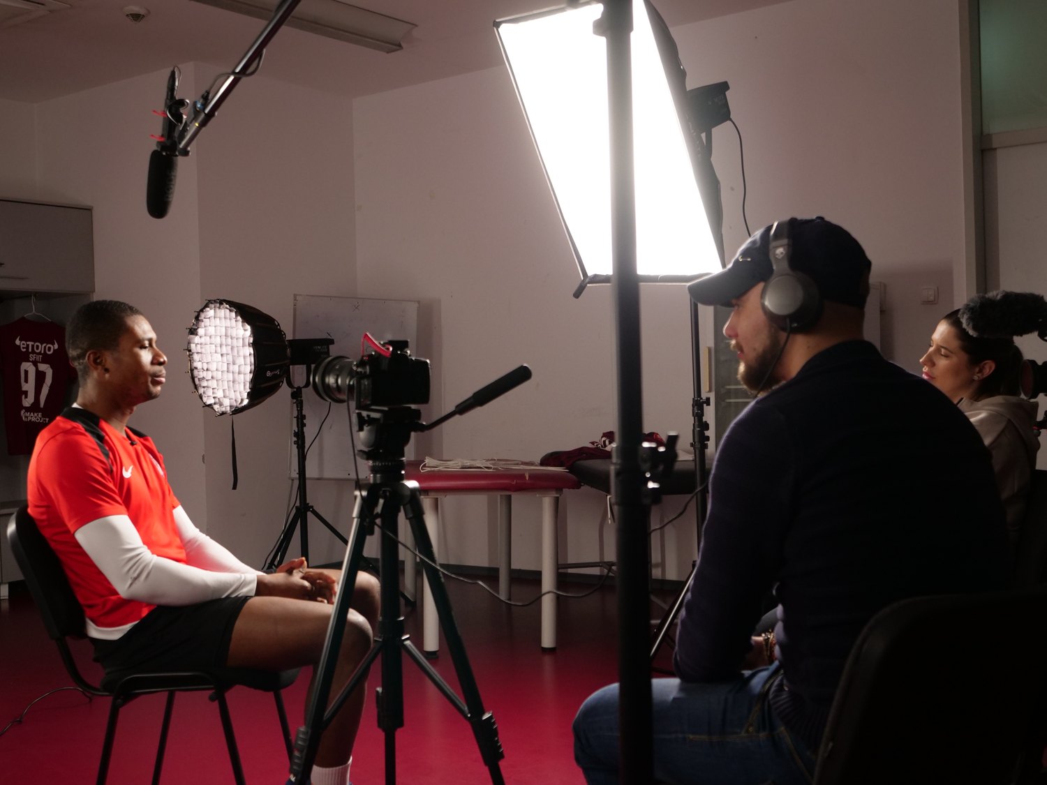 An interview being filmed for the CFR Cluj documentary
